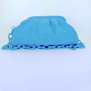Badgley Mischka Vegan Leather,Wrapped Clutch Purse w/Chain Handle(BM-40480 Blue)